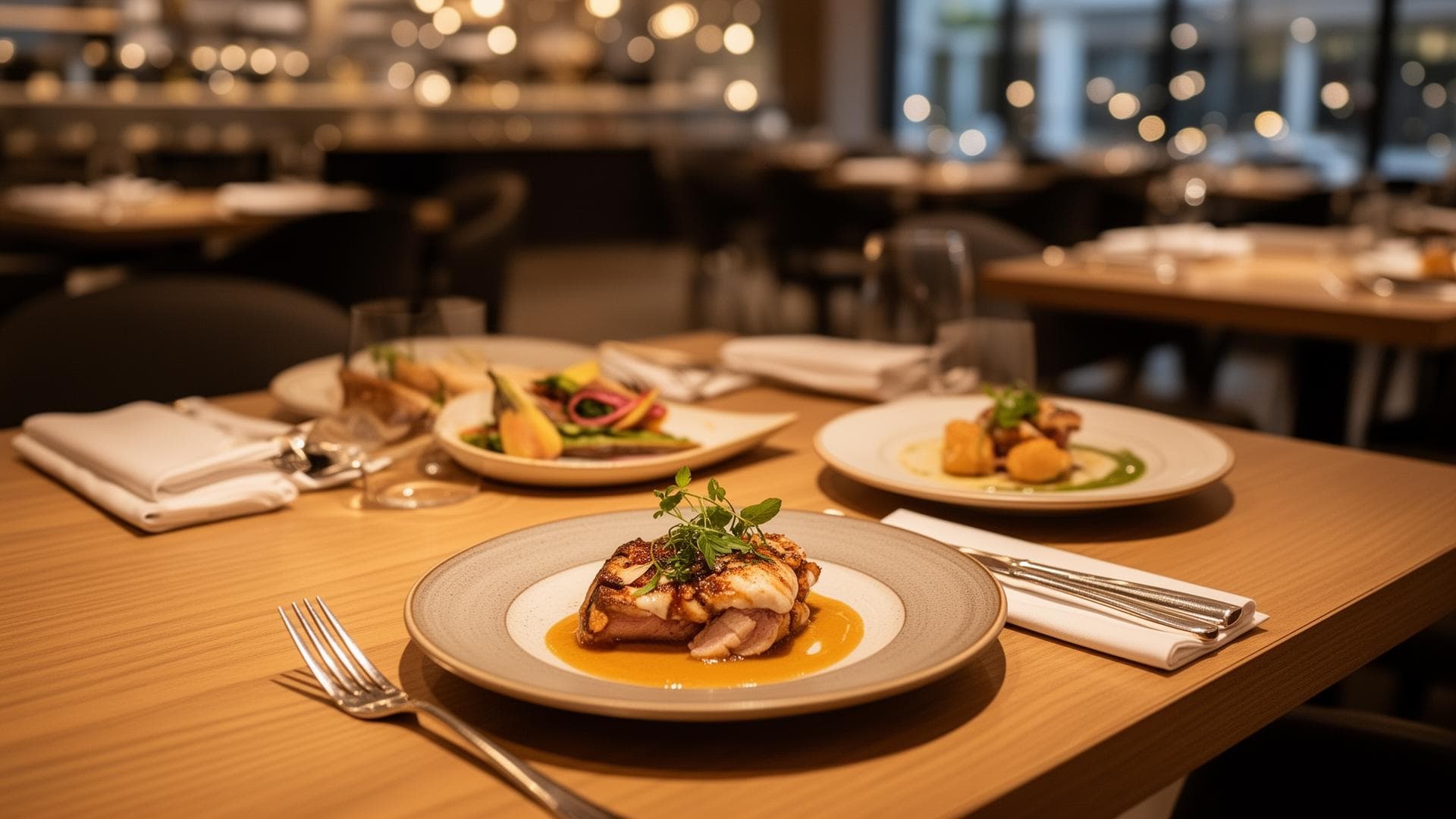 Modern restaurant with beautifully plated dishes
